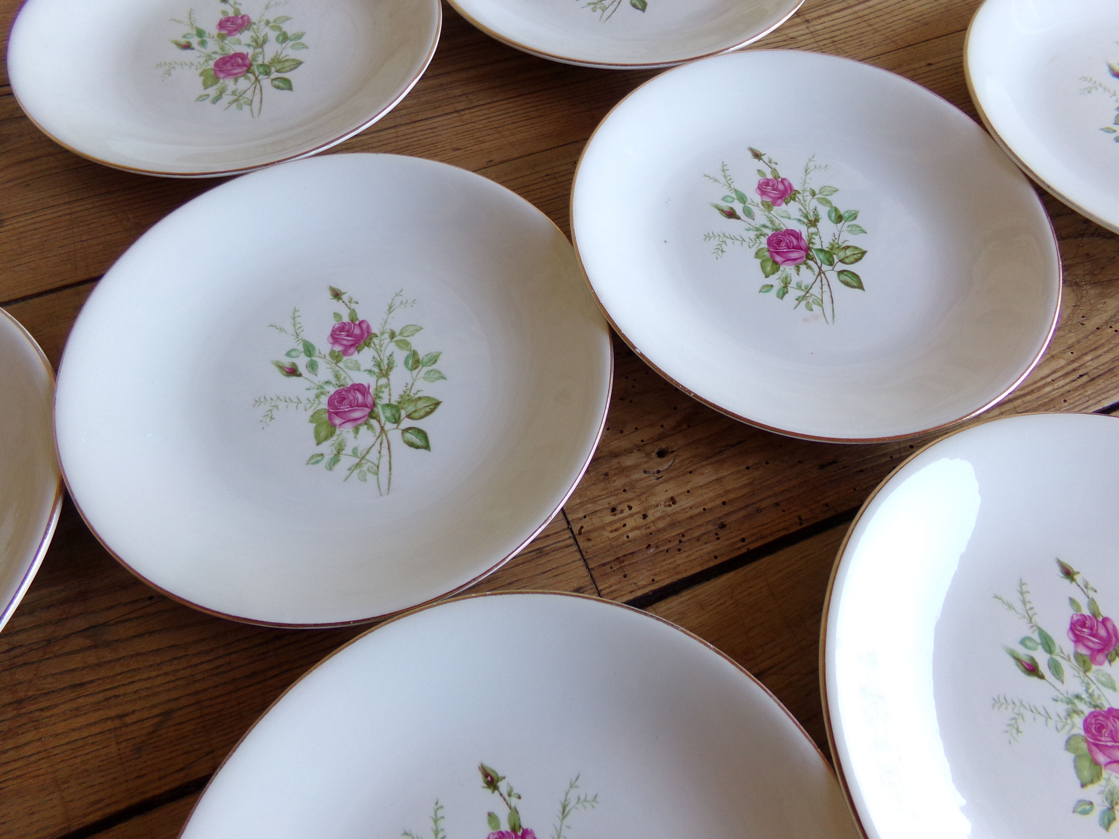 8 flat plates Gien model "Pompadour"