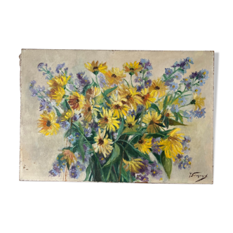 Huile sur toile représentant des fleurs