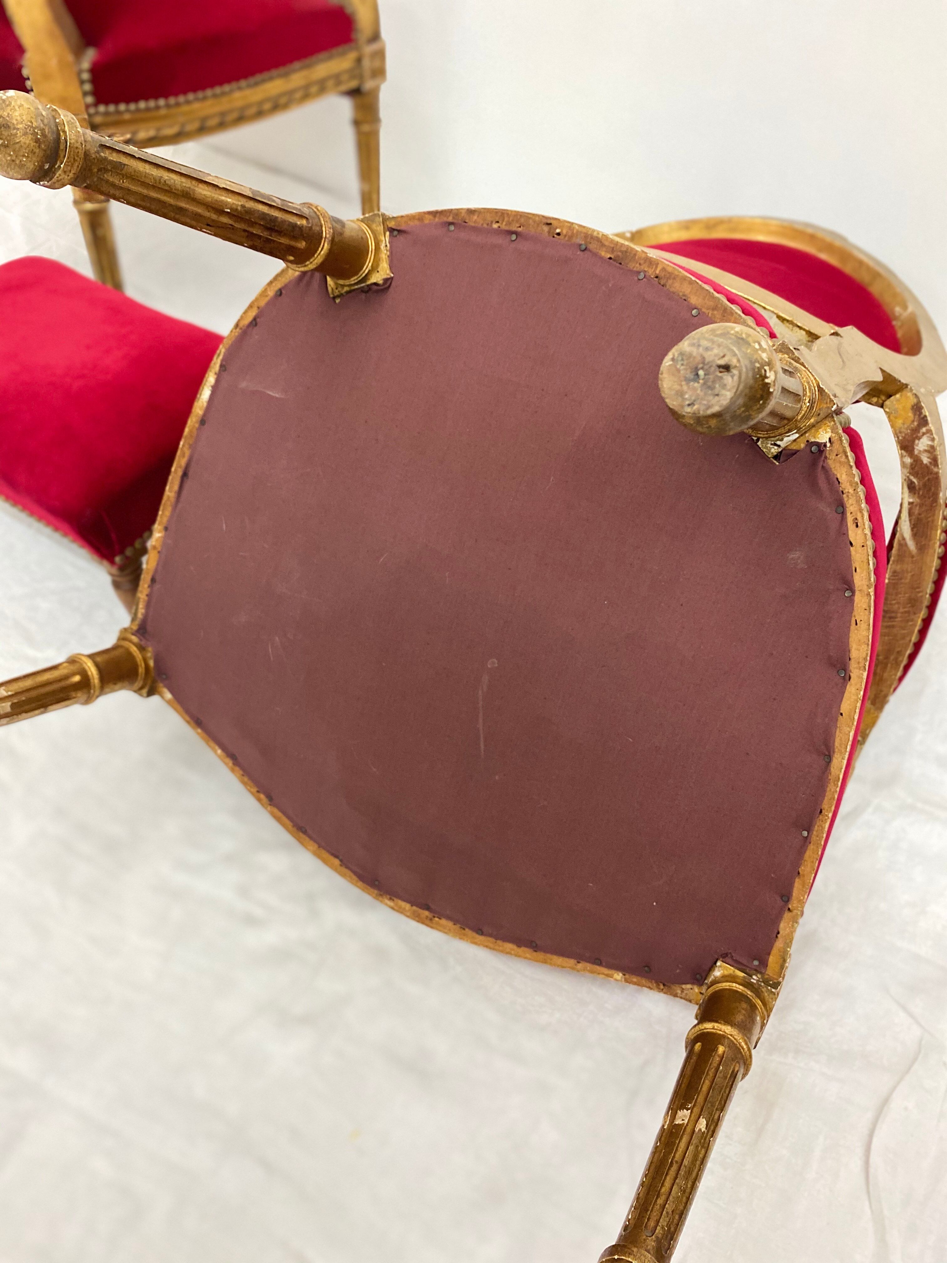 Pair of Louis XVI-style armchairs and one ottoman