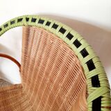 50s/60s rattan armchair with black apple green edging