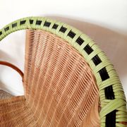 1950s 60s rattan armchair with green apple and black piping.