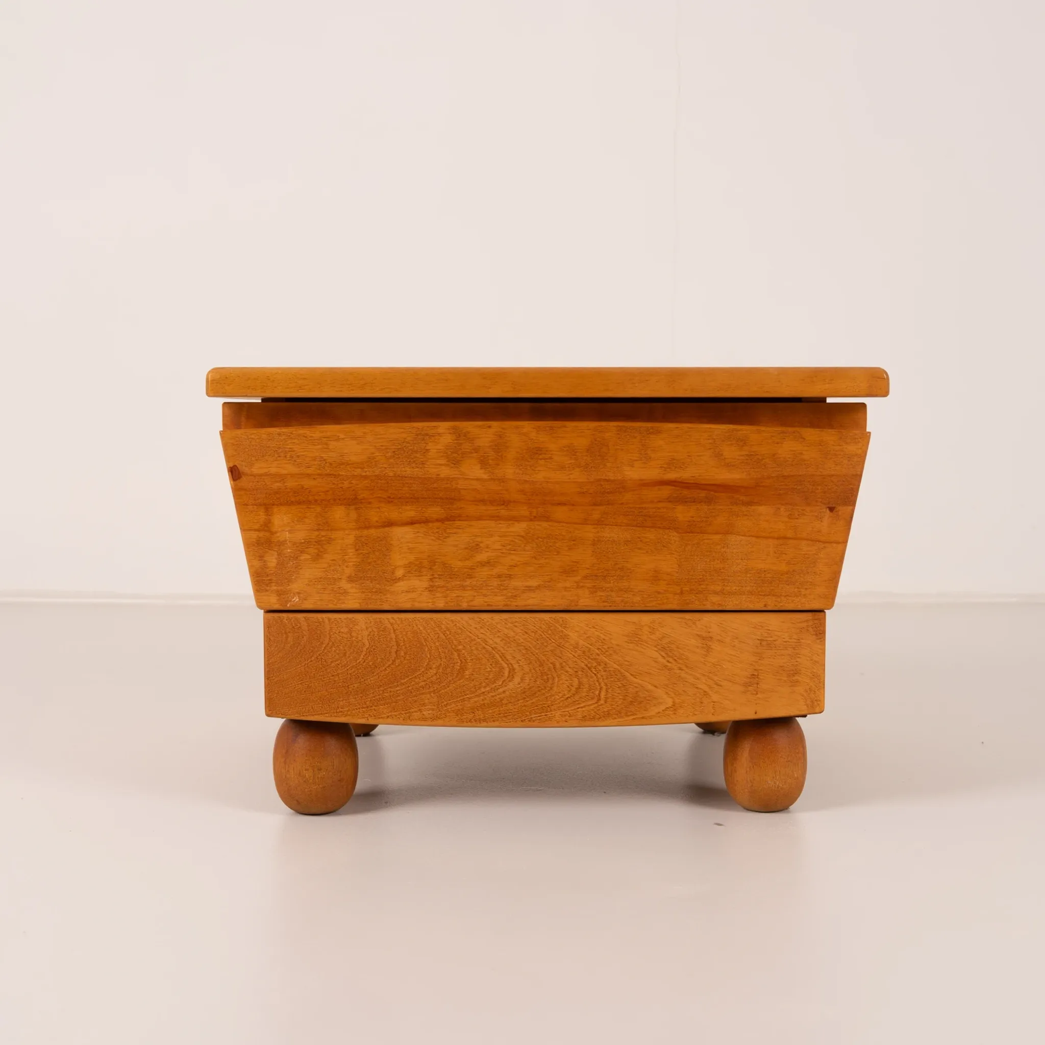 Pair of wooden bedside tables with rounded feet