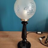 Lampe chevet salon base noire globe verre sablé esprit vintage dp 0222f081