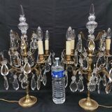 Pair of large electrified girandole candlesticks with crystal tassels