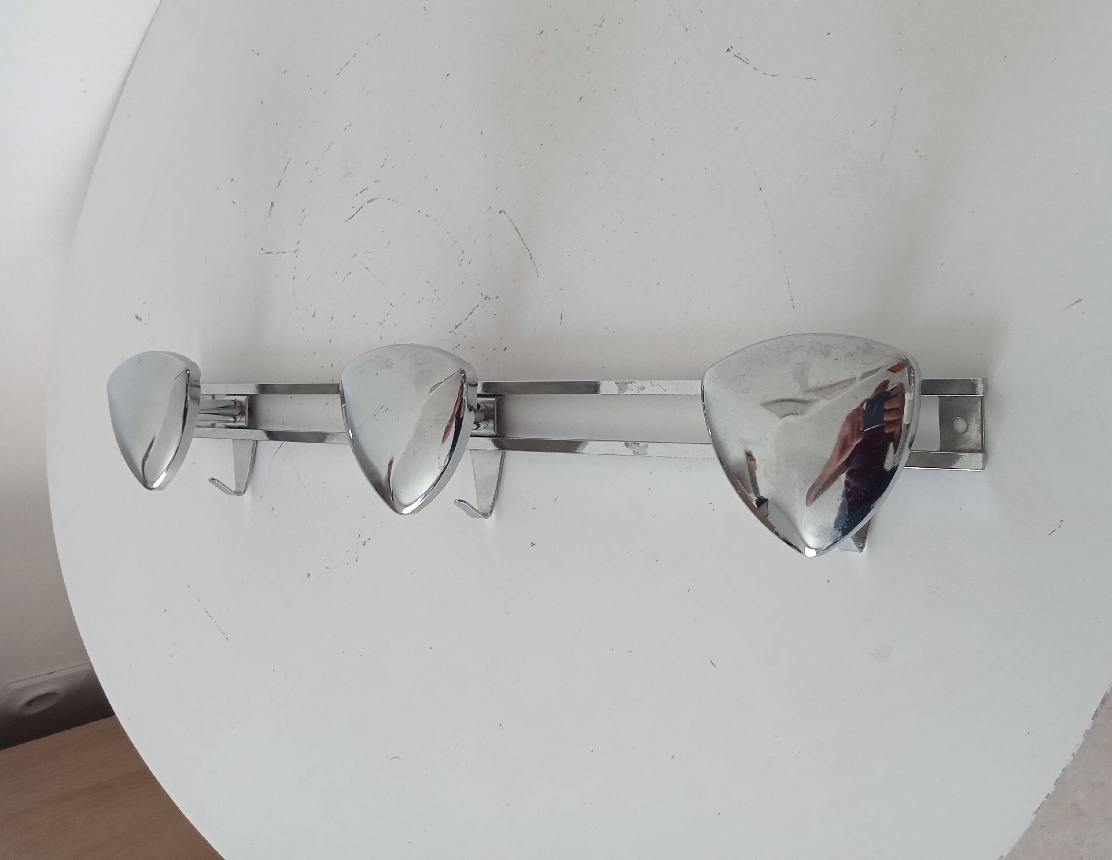 Vintage 1960s chrome wall coat rack automotive design