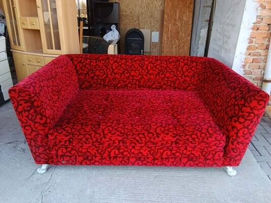 Red Fabric Monster Three-Seat Sofa with Rose Pattern from Bretz