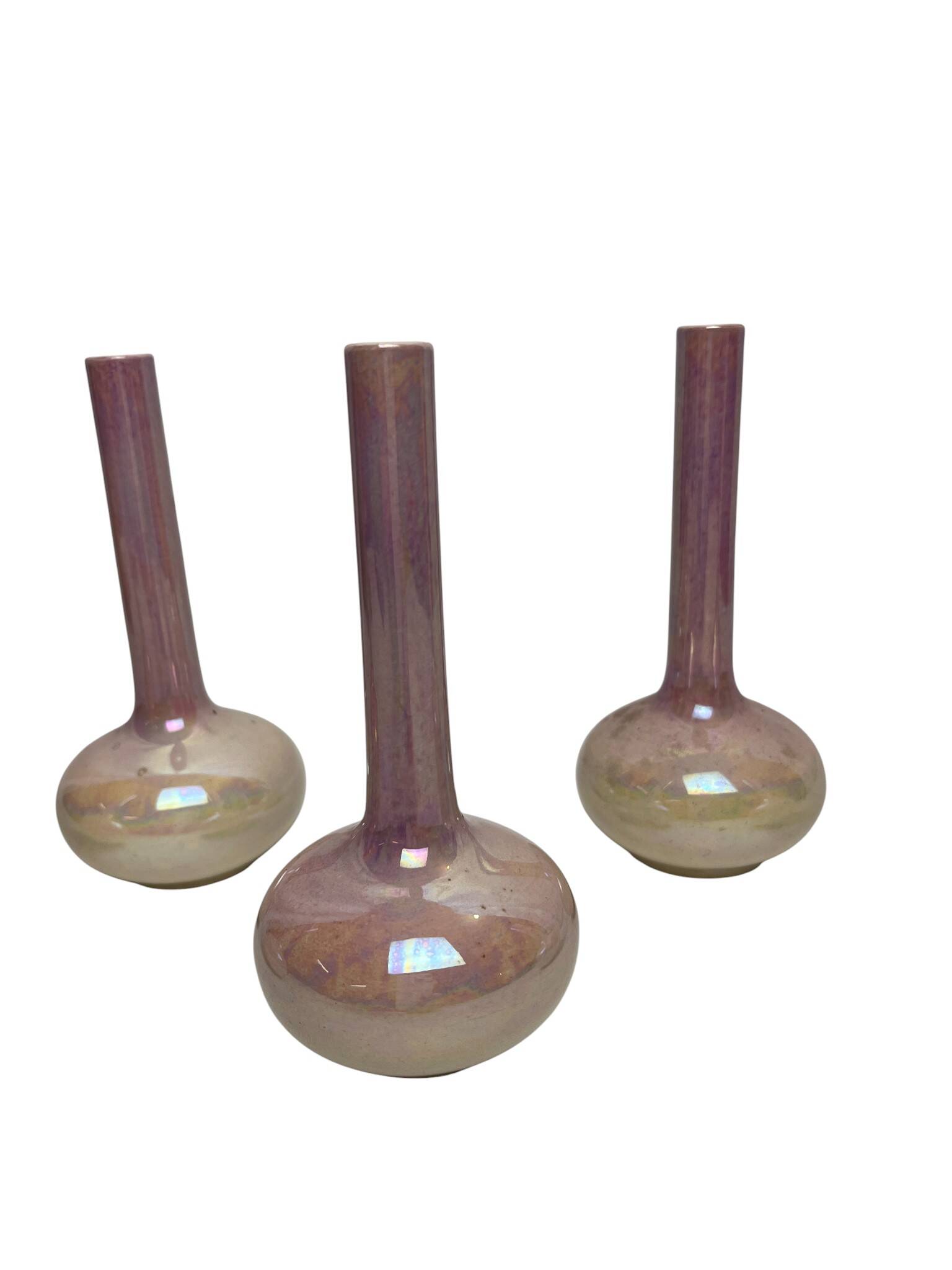 Art Nouveau series of soliflore vases, Sarreguemines earthenware, circa 1900