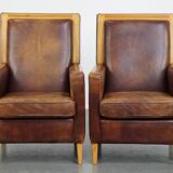 Ensemble complet de canapés et 2 fauteuils Art Déco en cuir de mouton