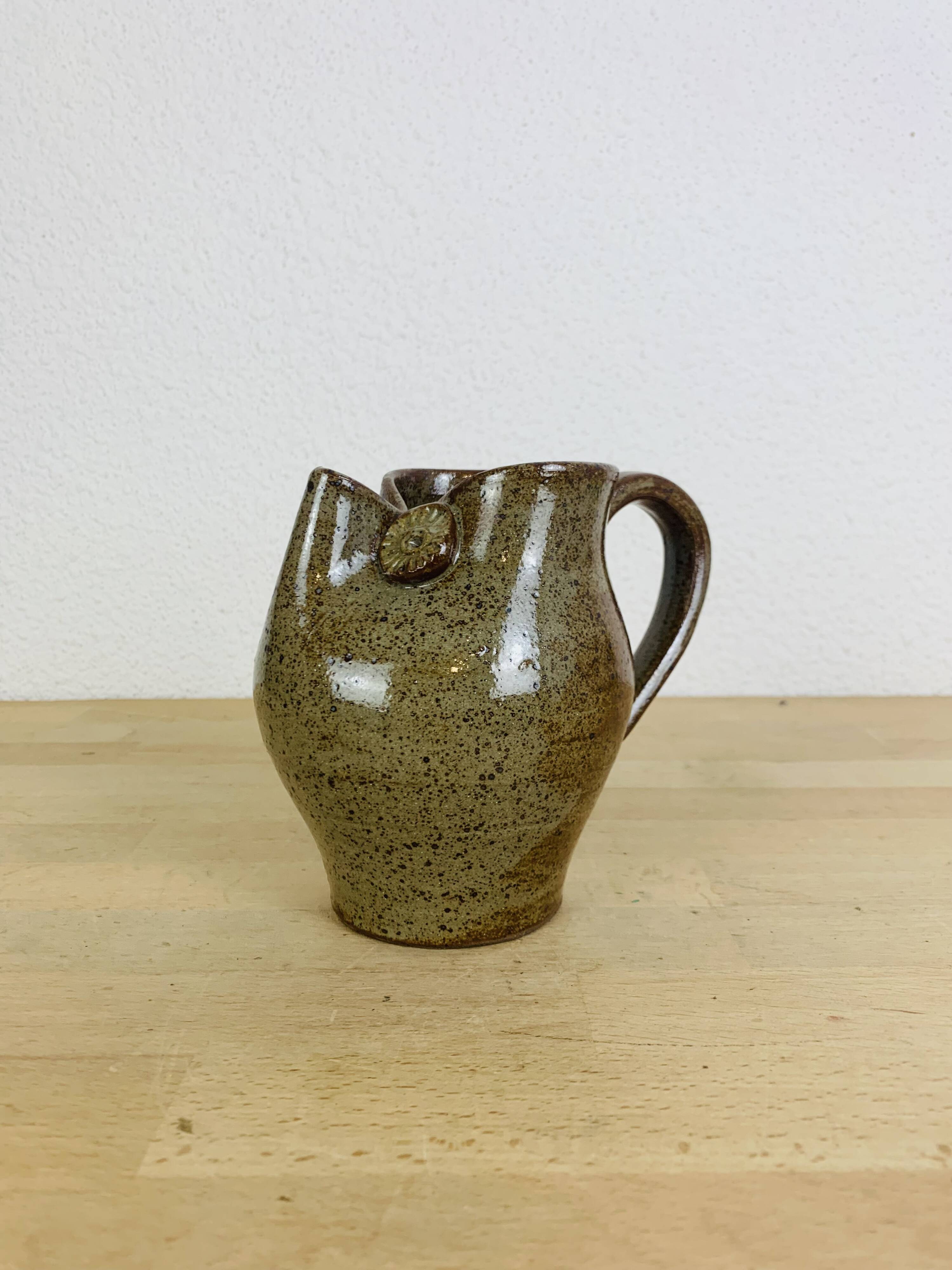 Owl pitcher by Alexandre Kostanda, zoomorphic stoneware