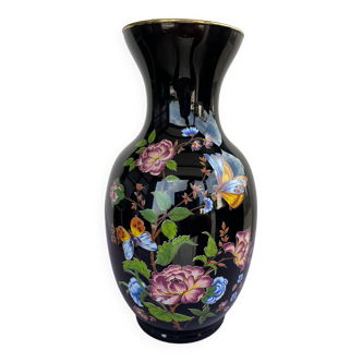 Vase opaline noir et fleurs