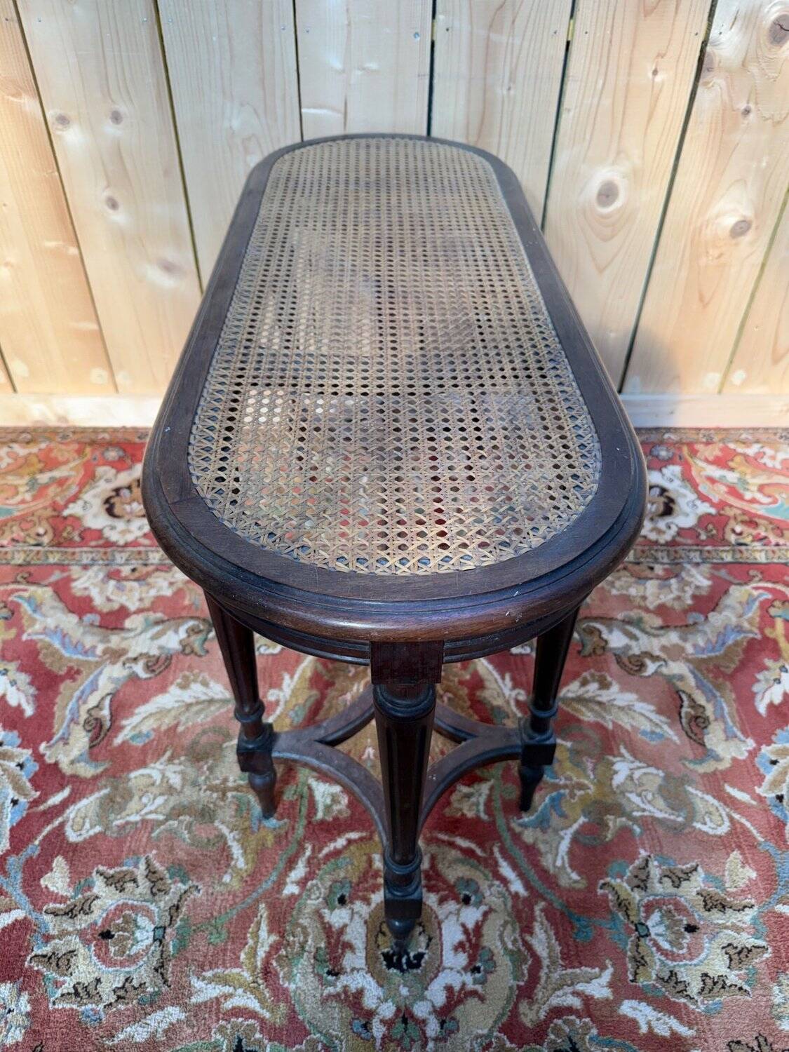 Piano bench – Louis XVI style – Six tapered legs – Caning