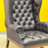 Vintage Tufted Leather Chesterfield Style Wing Back Chair (Price is For One Chair)