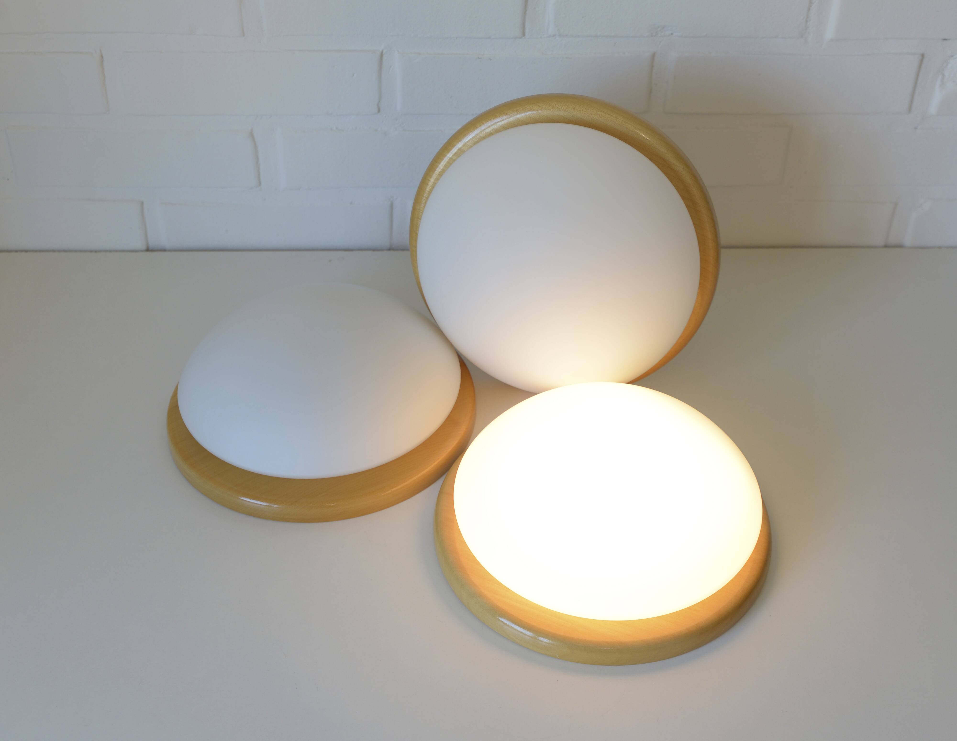 Set of 3 vintage sconces wood glass minimalist wall lamps flush mount light