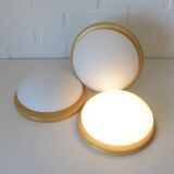 Set of 3 vintage sconces wood glass minimalist wall lamps flush mount light