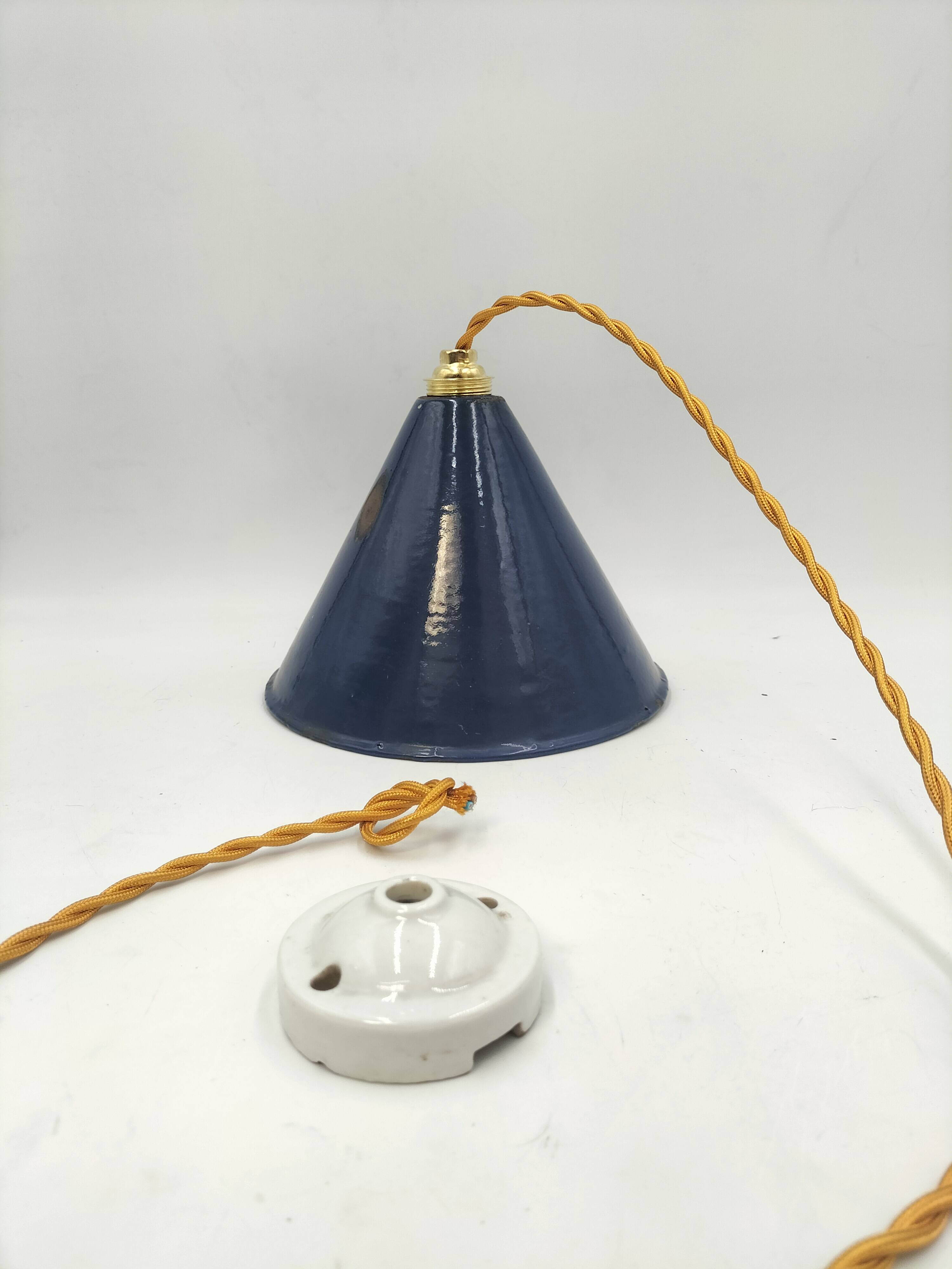 Enameled sheet metal cone pendant light