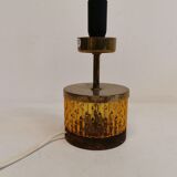 Swedish table lamp foot, made of wood, amber bubble glass and brass