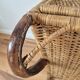 Vintage foldable beach chair, picnic in rattan and leather.