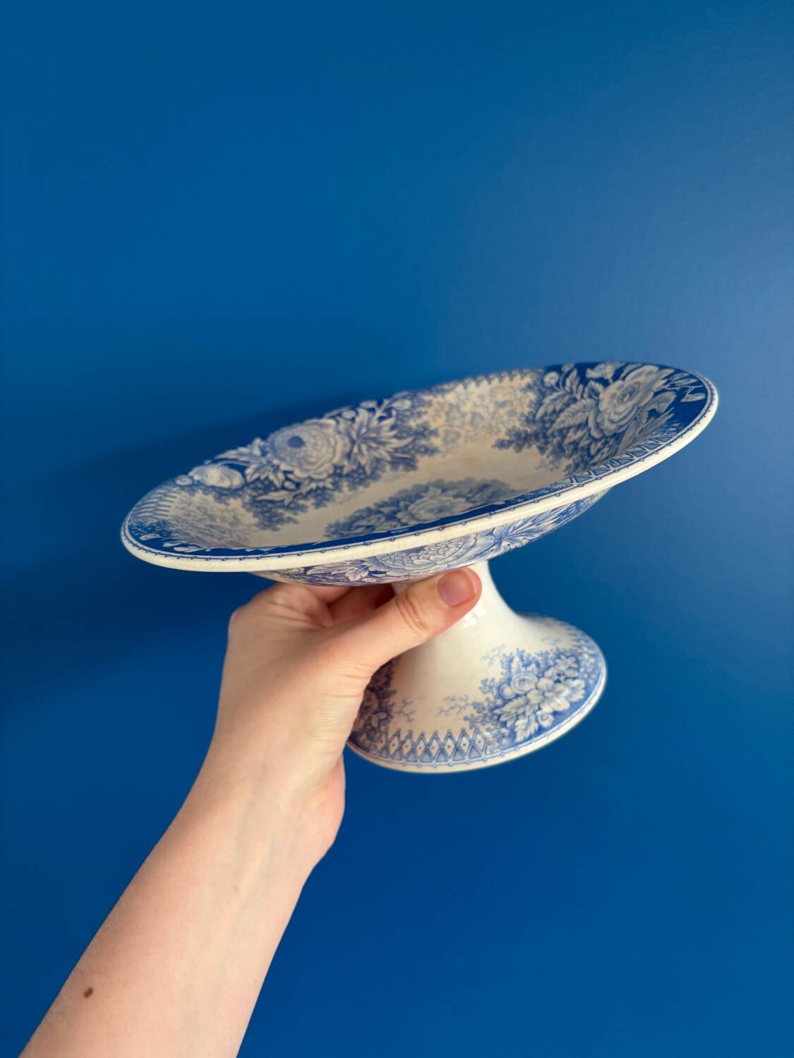 Sarreguemines Iron Earth Compote Dish - Vintage Blue Jardinière Model -