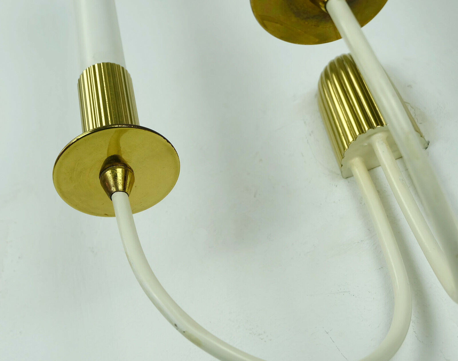 Mid century sconce wall lamp brass white metal vintage cinema light / 2 available