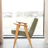 Fauteuil Lounge Vintage Bouclè Cactus, Bois Naturel Design Scandinave