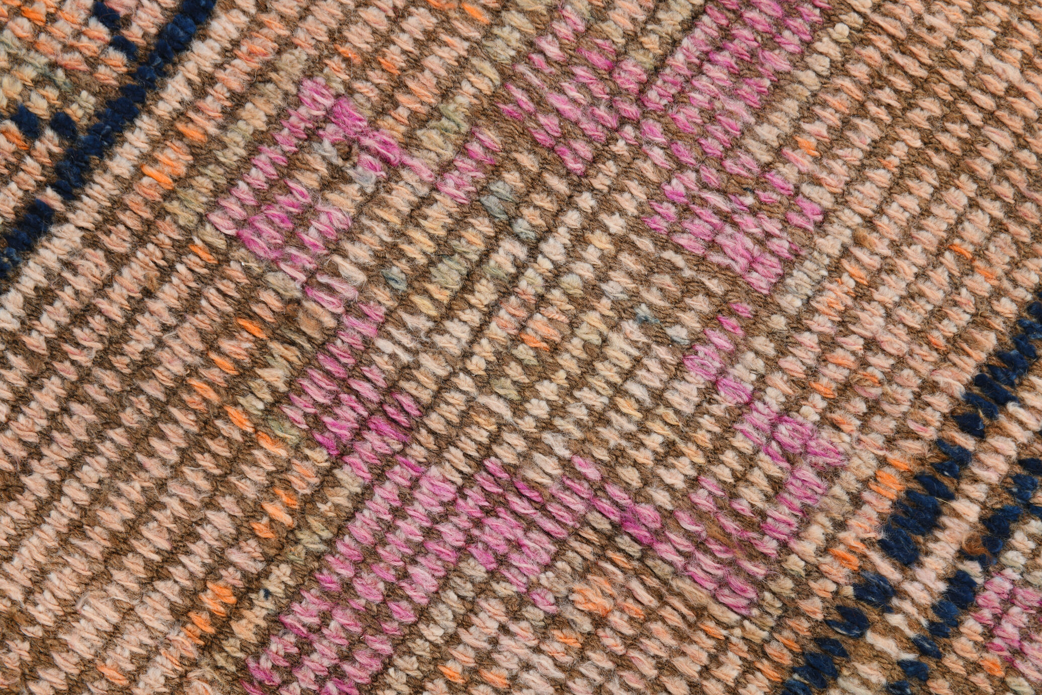 Pale orange & navy blue vintage runner rug 78x357cm