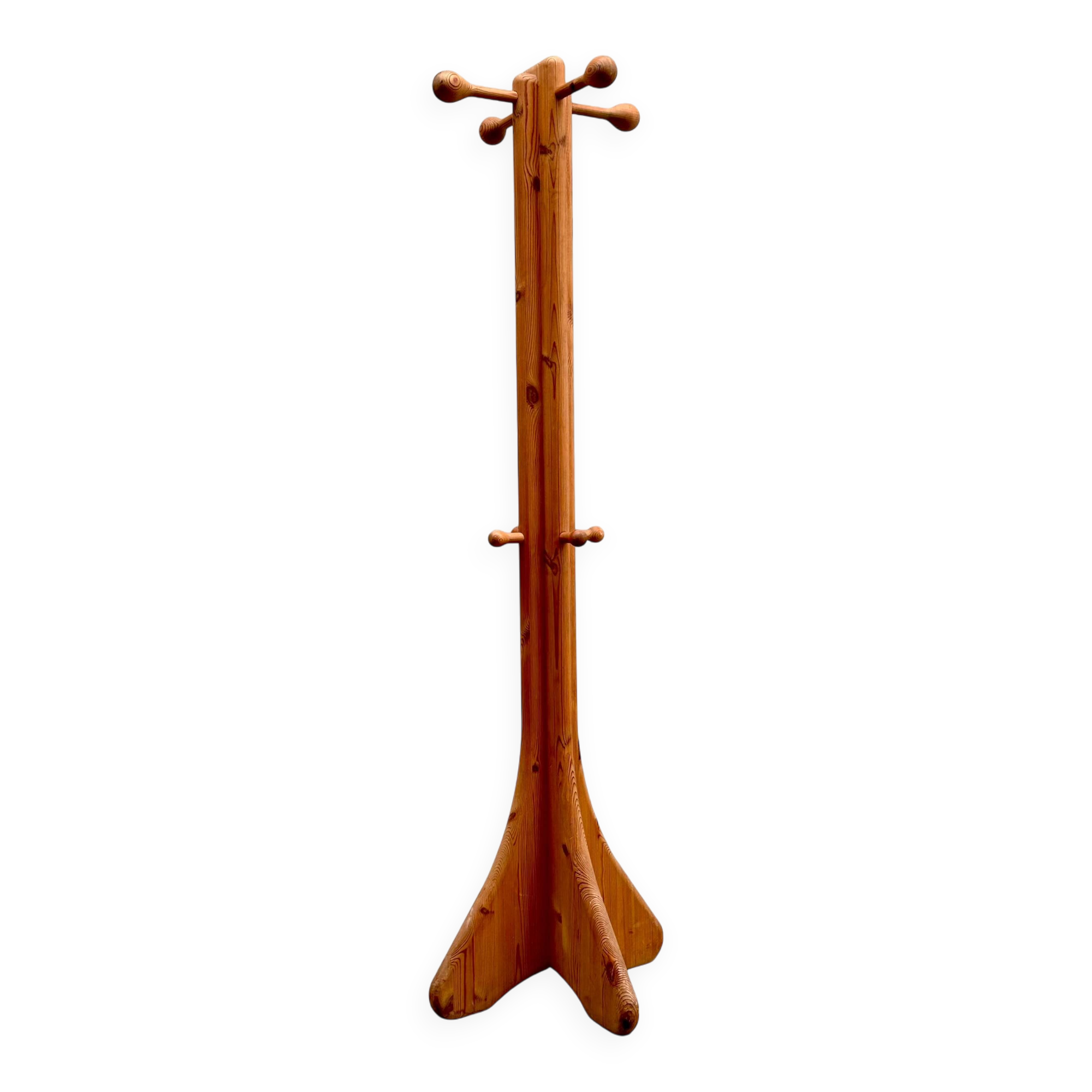 Brutalist, solid pine wood  standing coat rack