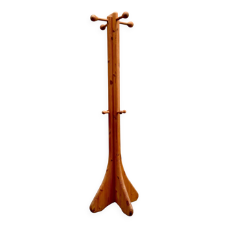 Brutalist, solid pine wood  standing coat rack