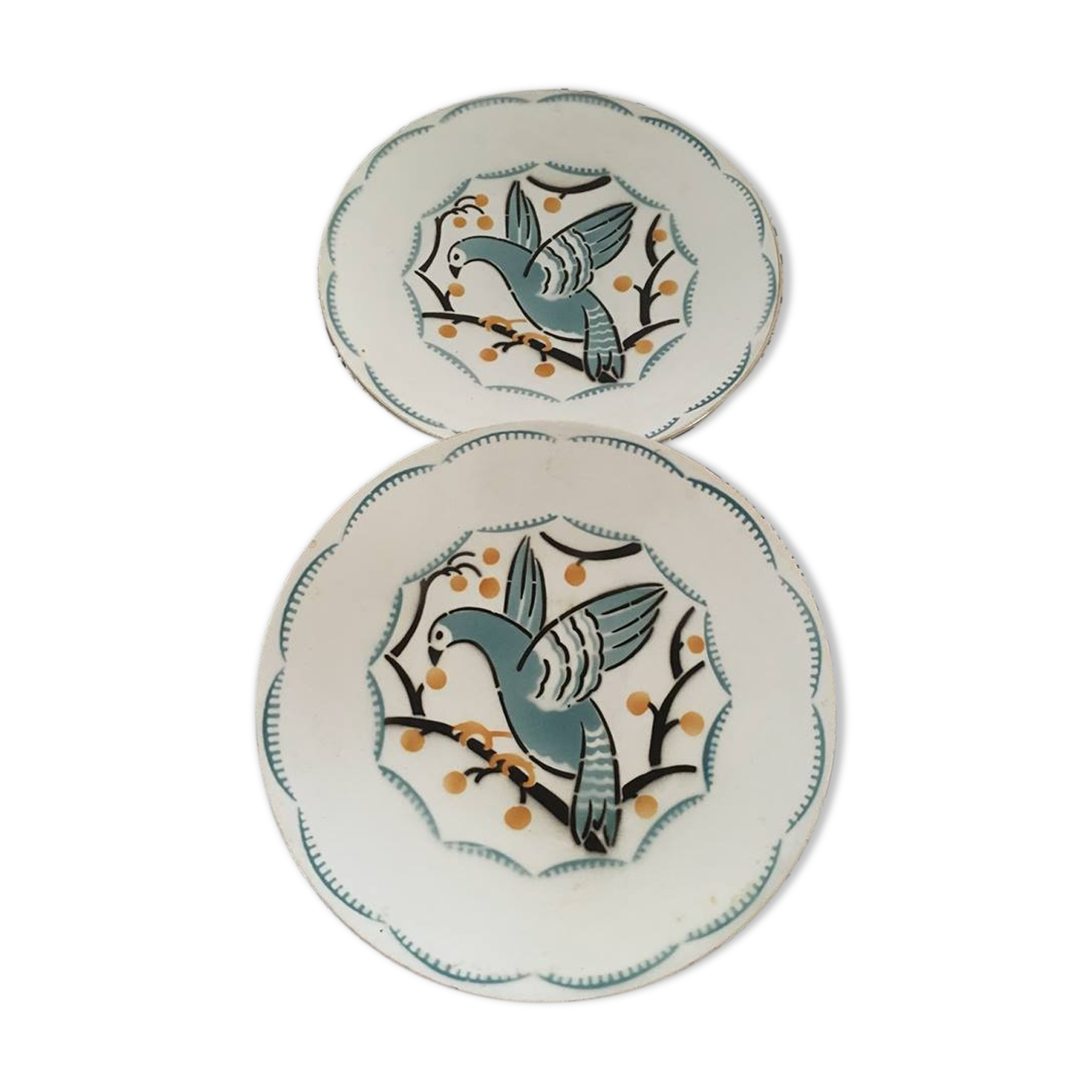 Two old plates Dove cherry Keller & Guerin Geo Conde de Lunéville.