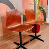 Pair of children's chairs made of plywood, vintage style, metal legs