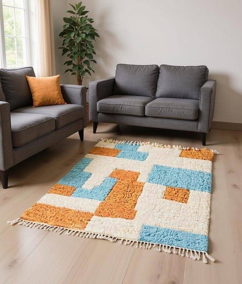 Handmade traditional natural wool rug size 150 x 250 cm