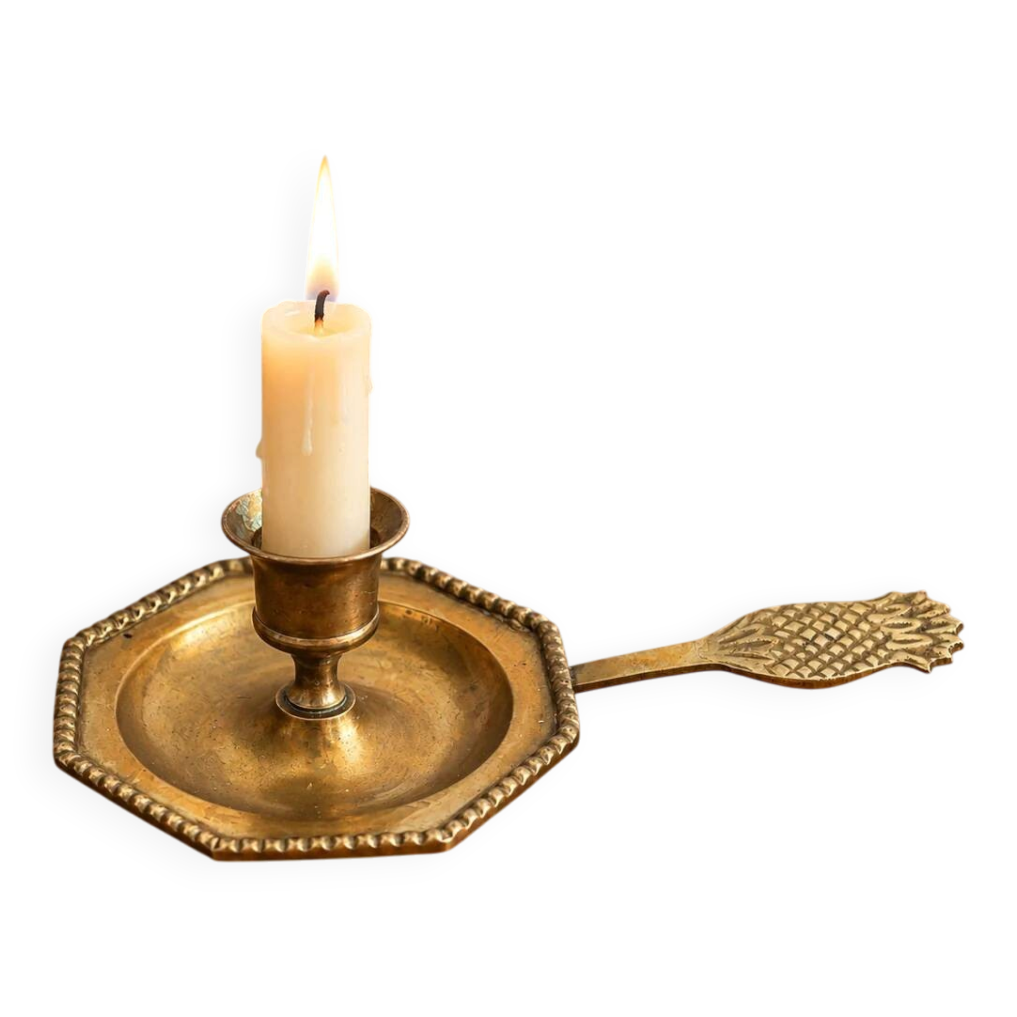 Vintage brass hand candle holder – Pineapple handle rat of the cellar