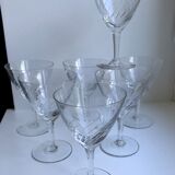 Set of 7 crystal wine glasses engraved 50s