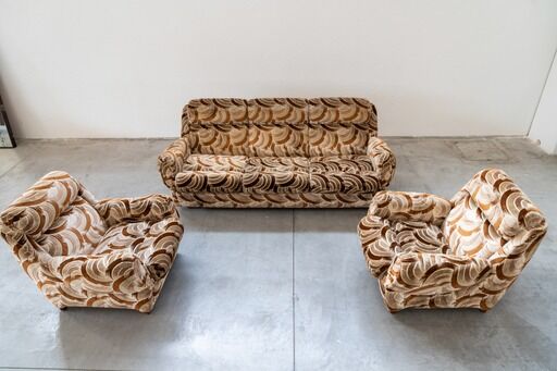 Canapé-lit 3 places avec 2 fauteuils, années 1970