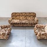 Canapé-lit 3 places avec 2 fauteuils, années 1970