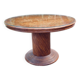 80s round rattan and wicker table