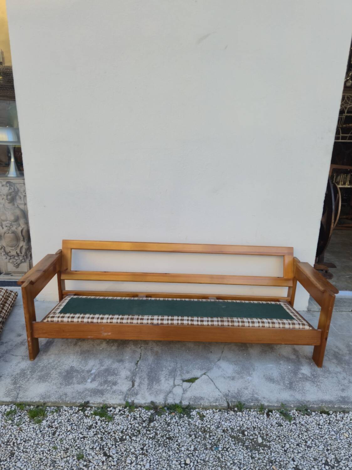 Vintage 3-seater pine sofa, Brutalist style, 1980s