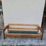 Vintage 3-seater pine sofa, Brutalist style, 1980s