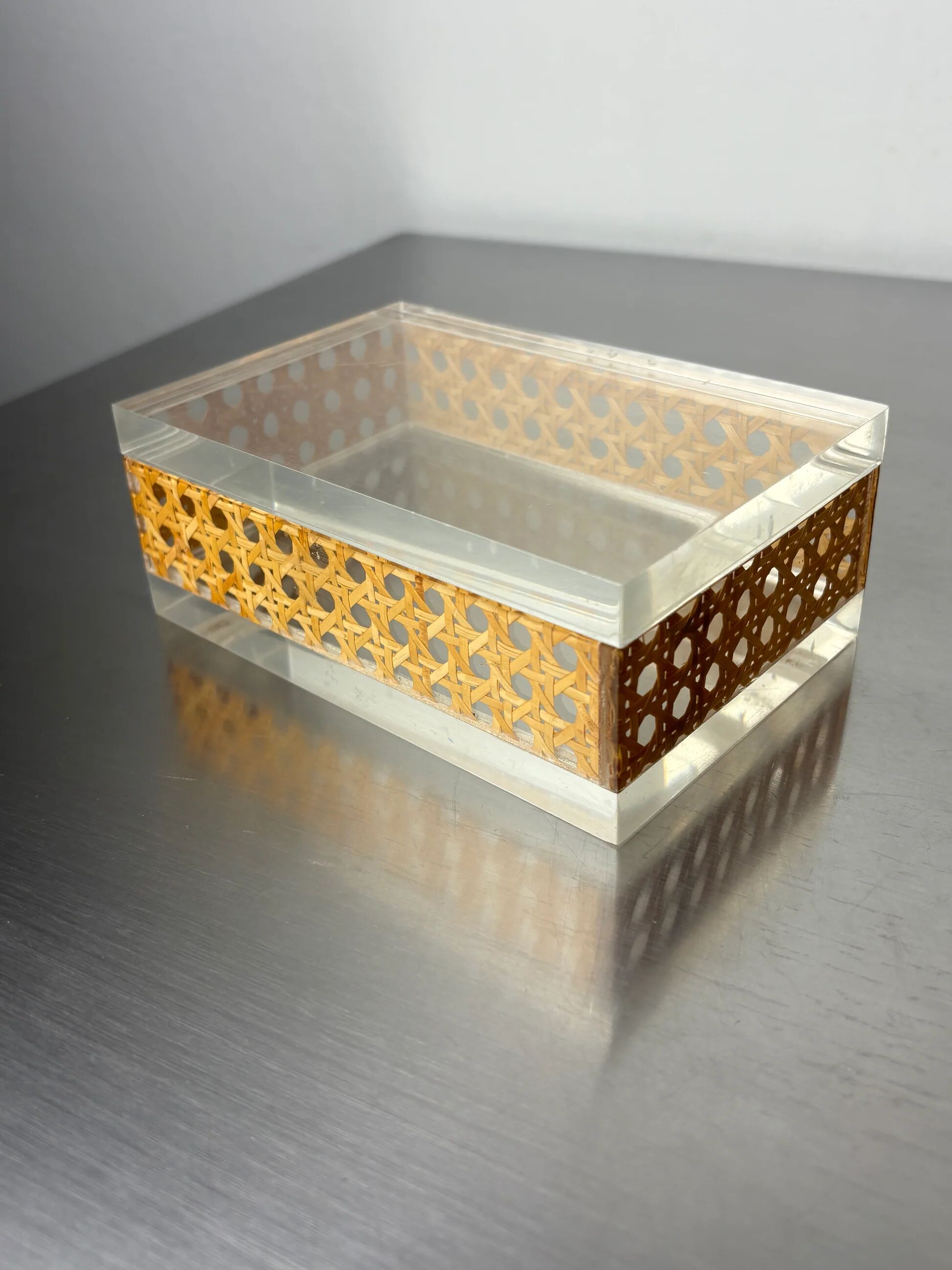 Lucite & rattan vanity box, Christian Dior style, 1970s
