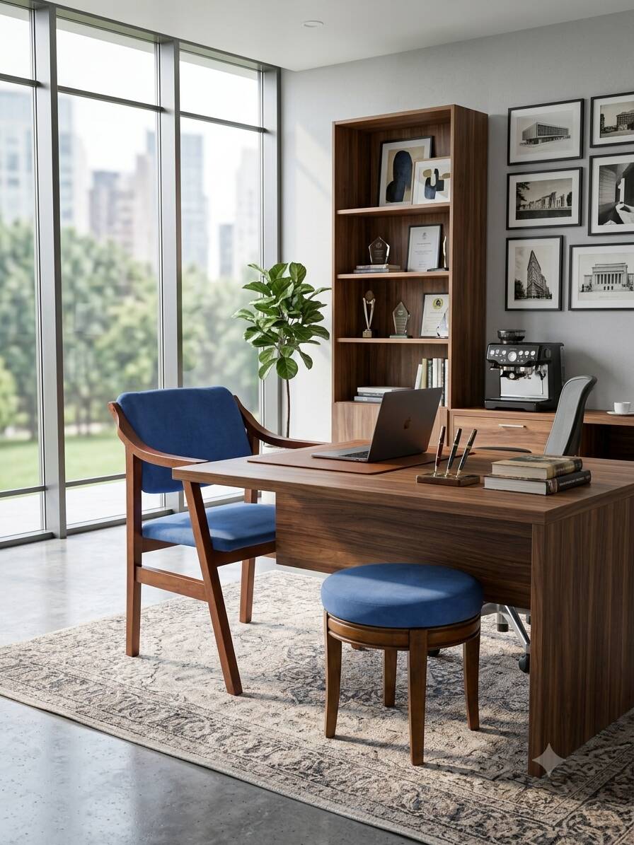 Scandinavian style armchair + velvet footrest