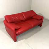 Vico Magistretti red leather Maralunga sofa Cassina