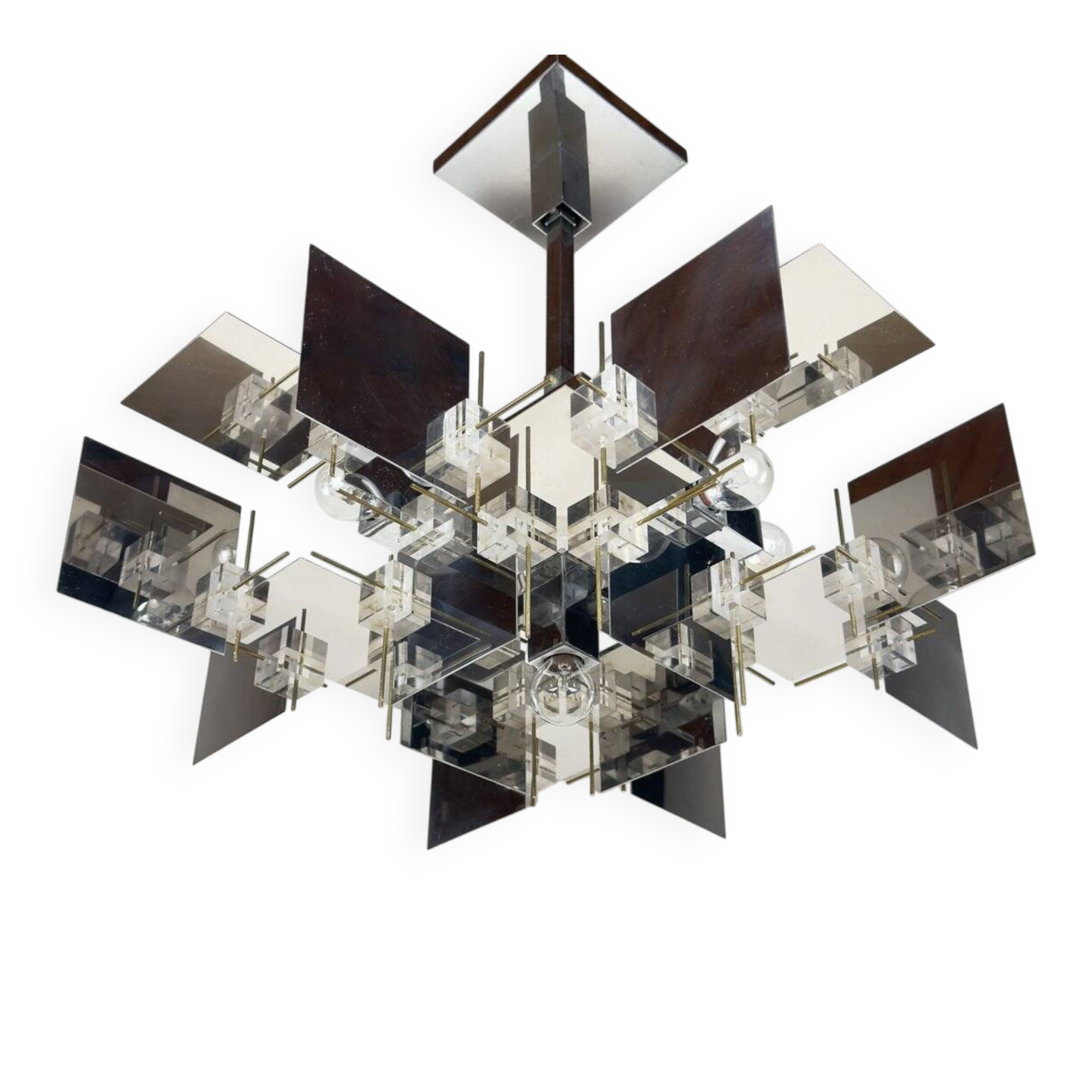 Vintage metal chandelier by Gaetano Sciolari, Italy, 1950s