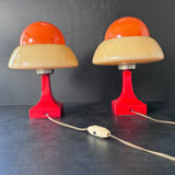 Paire Lampes Vintage Rétro Futuriste OVNI Verre Et Céramique 1970