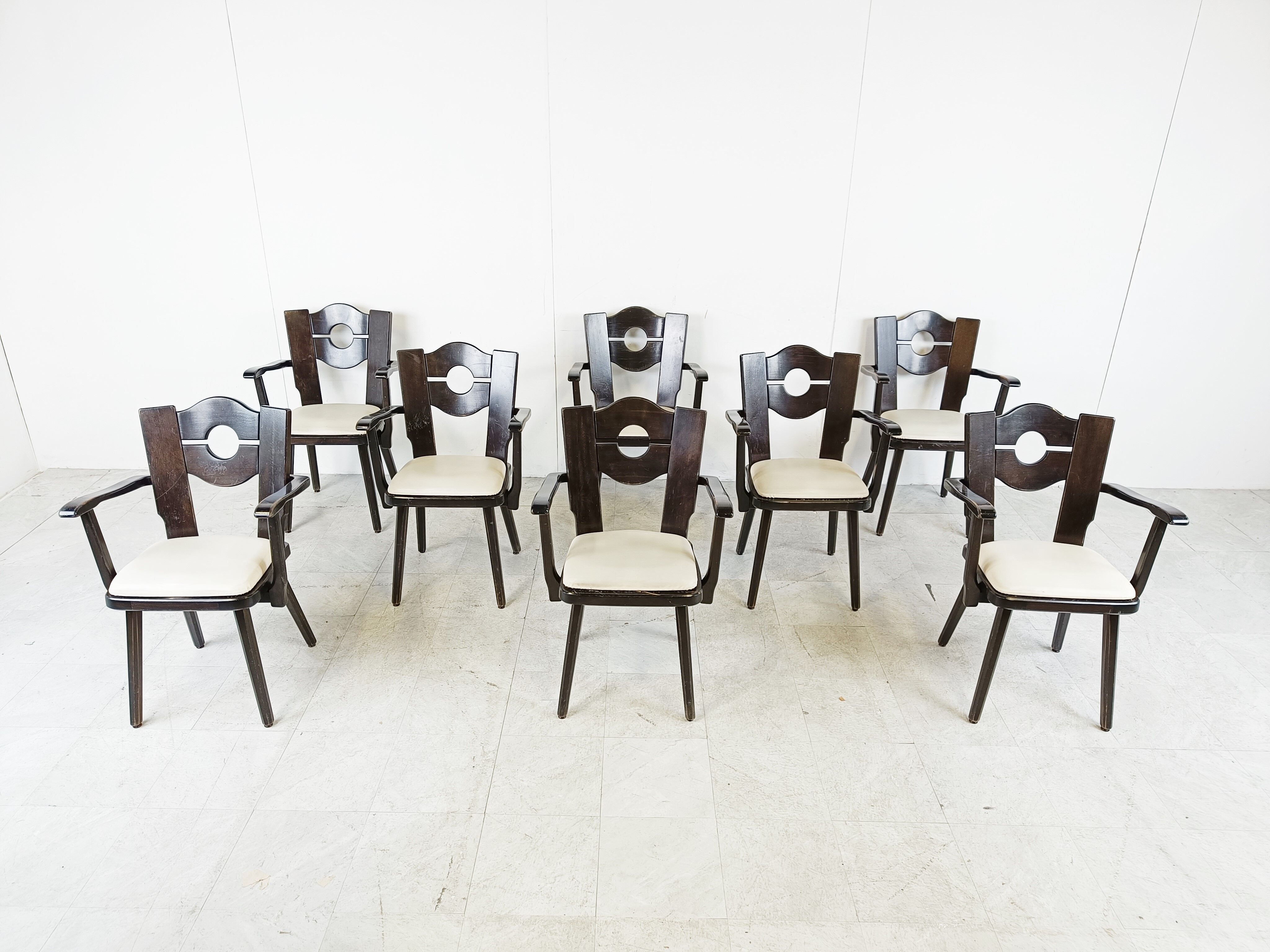 Vintage brutalist dining chairs, set of 8 - 1960s