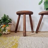 Pair of vintage brutalist tripod stools - folk art