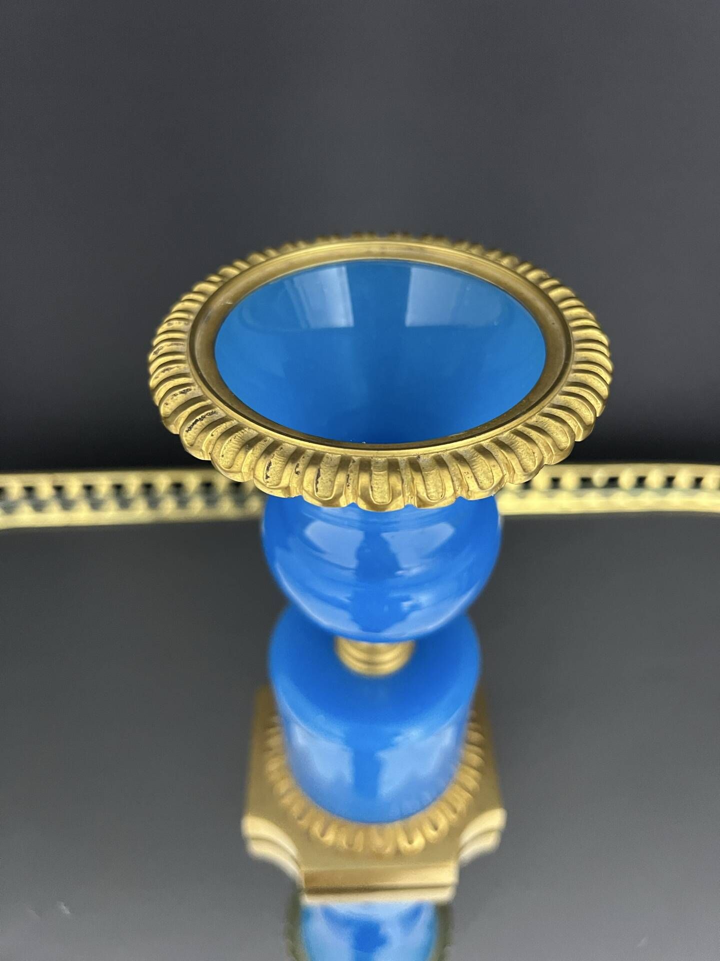 Médicis vase in blue opaline and gilded bronze
