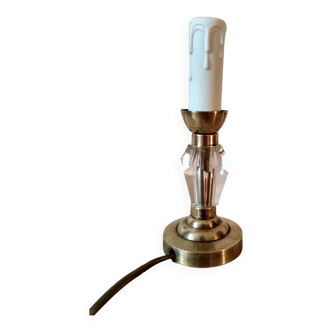 Petite lampe de chevet années 40 - pied en verre taillé et laiton