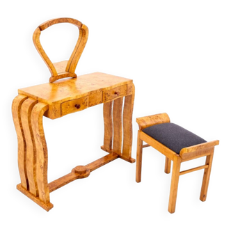 Art Deco Dressing Table with Seat, Poland, 1940s