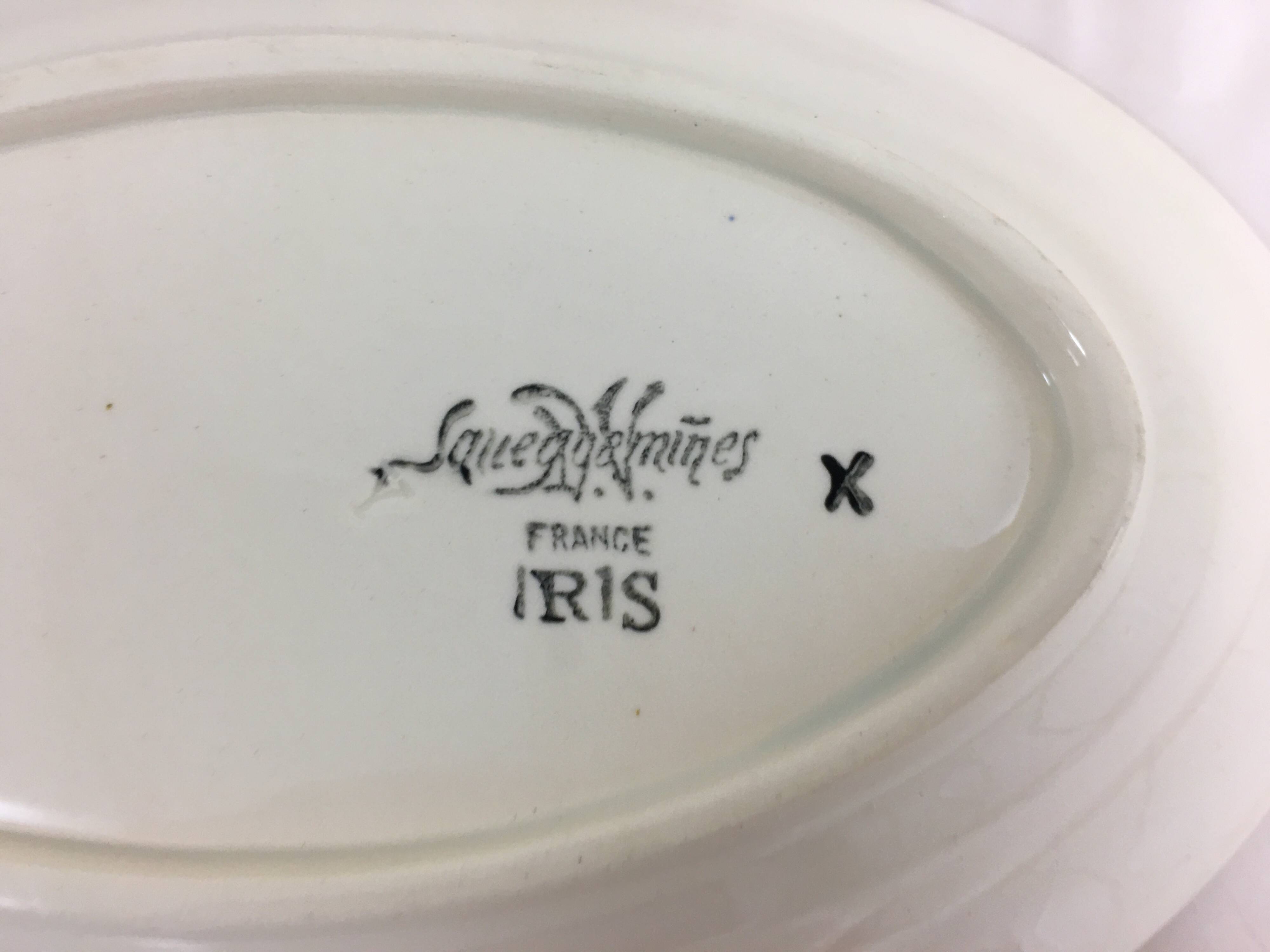Ramekin x 2 Oval dish Old Model Iris Fleurs French manufacture signed Sarreguemines