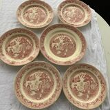 Set of 5 plates and an iron earth cake dish, willow hamage Moulin des loups art deco model