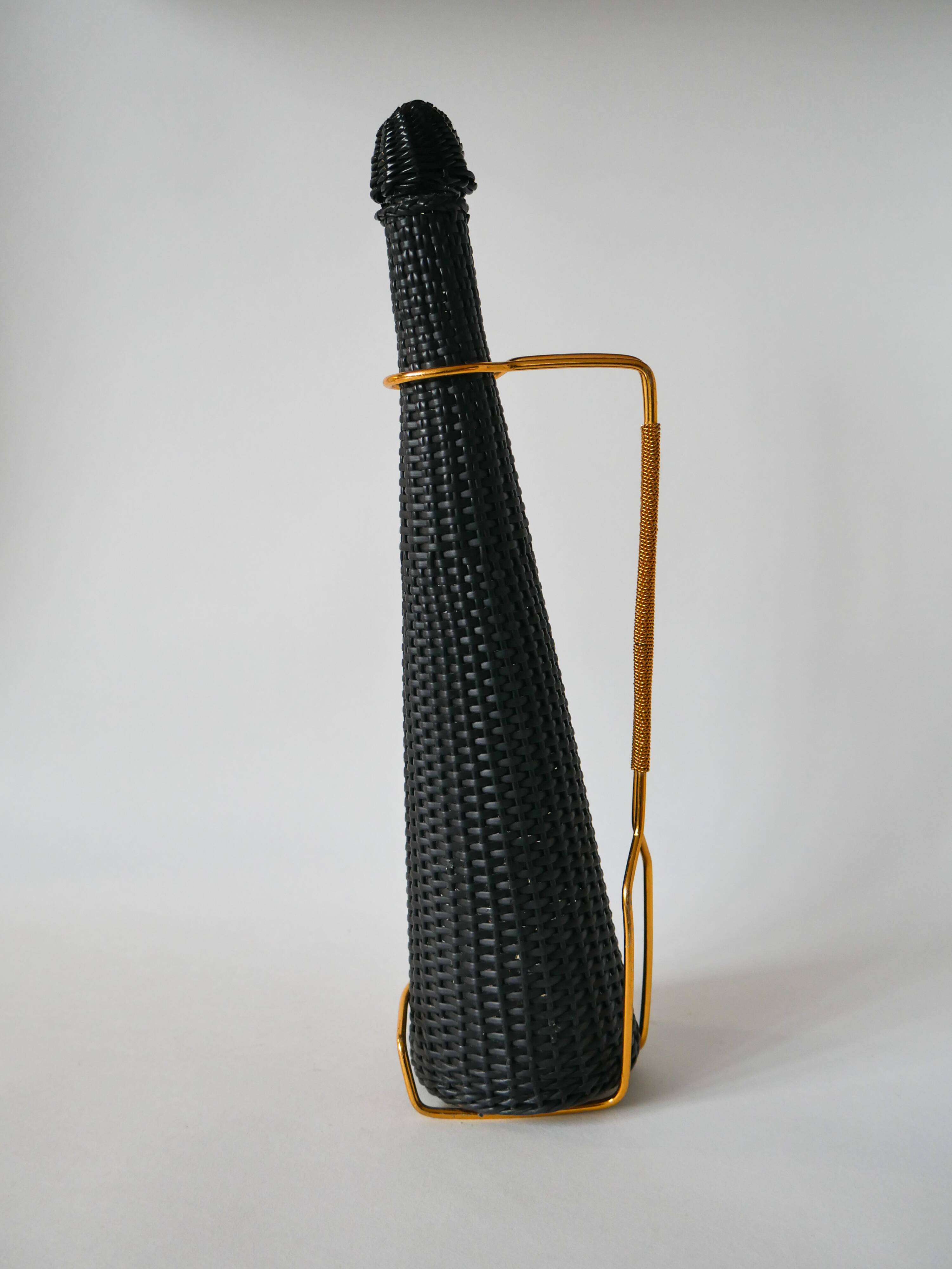Black scoubidou bottle and brass support 1970